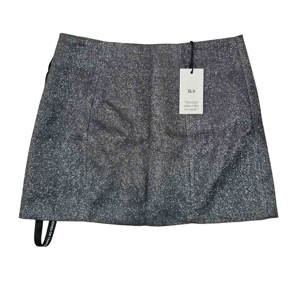 SLA The Label Gunmetal Glitter Mini Skirt Metallic Silver Sparkle XXS NWT